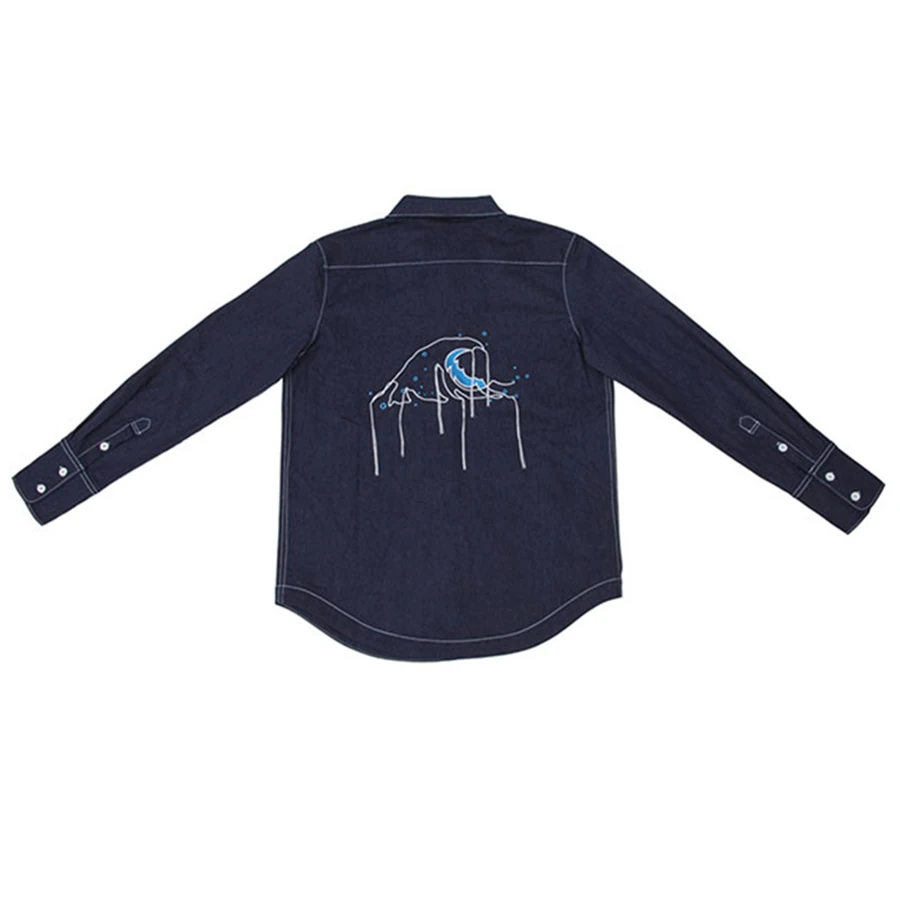 Длинные джинсовые рубашки YIZISToRE с оригинальной вышивкой для мальчиков и девочек