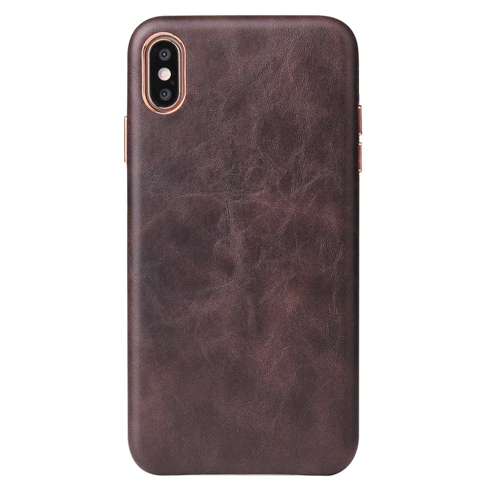 Brown Eqvvol Роскошный кожаный чехол для iPhone 8, 7 Plus, 6, 6 s, однотонная цветная крышка для iPhone X, XS MAX, XR, мягкий чехол с краями, жесткий чехол из поликарбоната - Цвет: Brown