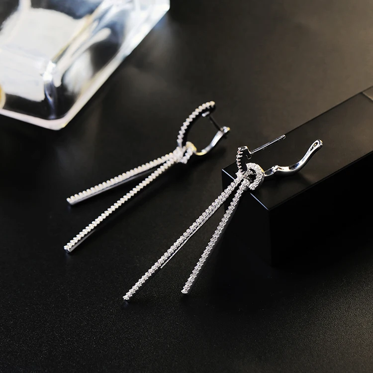 2017 новые Популярные Посеребренные Длинные линии Висячие серьги микро проложить