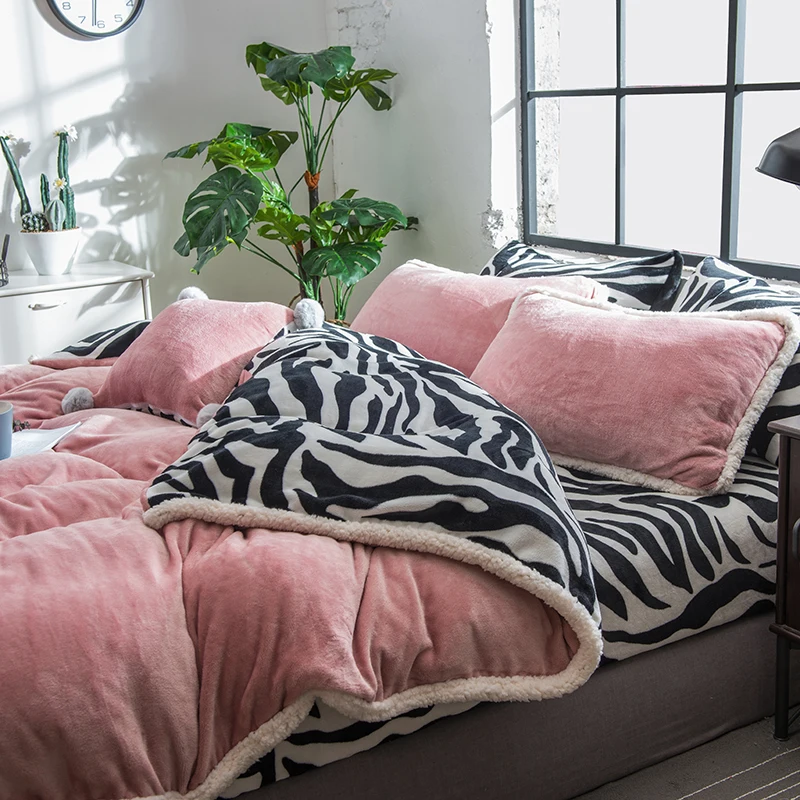 Розовый серый фиолетовый зеленый флис ткань комплект постельного белья бархат