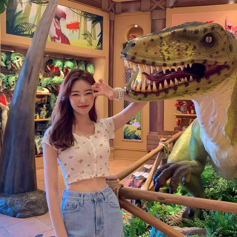 Укороченный топ в Корейском стиле футболки шикарная Женская одежда с V образным