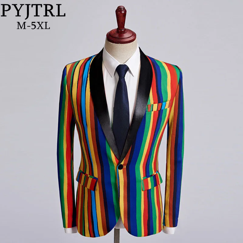 shawl lapel PYJTRL, новинка, мужской блейзер в разноцветную полоску, с принтом, дизайнерский, размера плюс, стильный, Повседневный, мужской, приталенный, пиджак, певец, выпускное пальто, наряд - Цвет: shawl lapel
