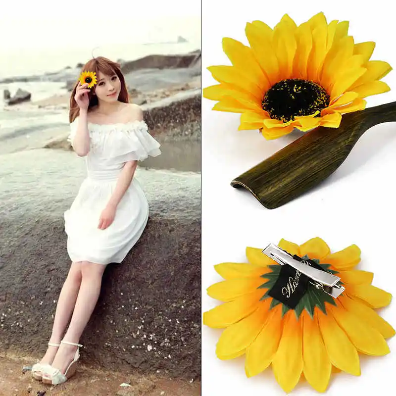 

Summer Style Sunny Bright Sunflowers Hair Clips Seaside Barrettes Headwear Holiday Hair Accessories Kids Women