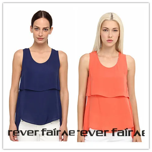 2014 женщины жилет без рукавов о-образным шеи сладкий блузка цвет совок-образным