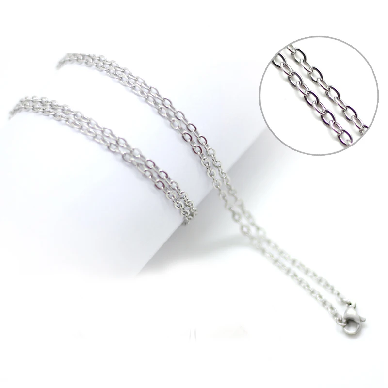 10 шт./лот серебро 50 см Плоская Круглая цепь из нержавеющей стали для эфирного