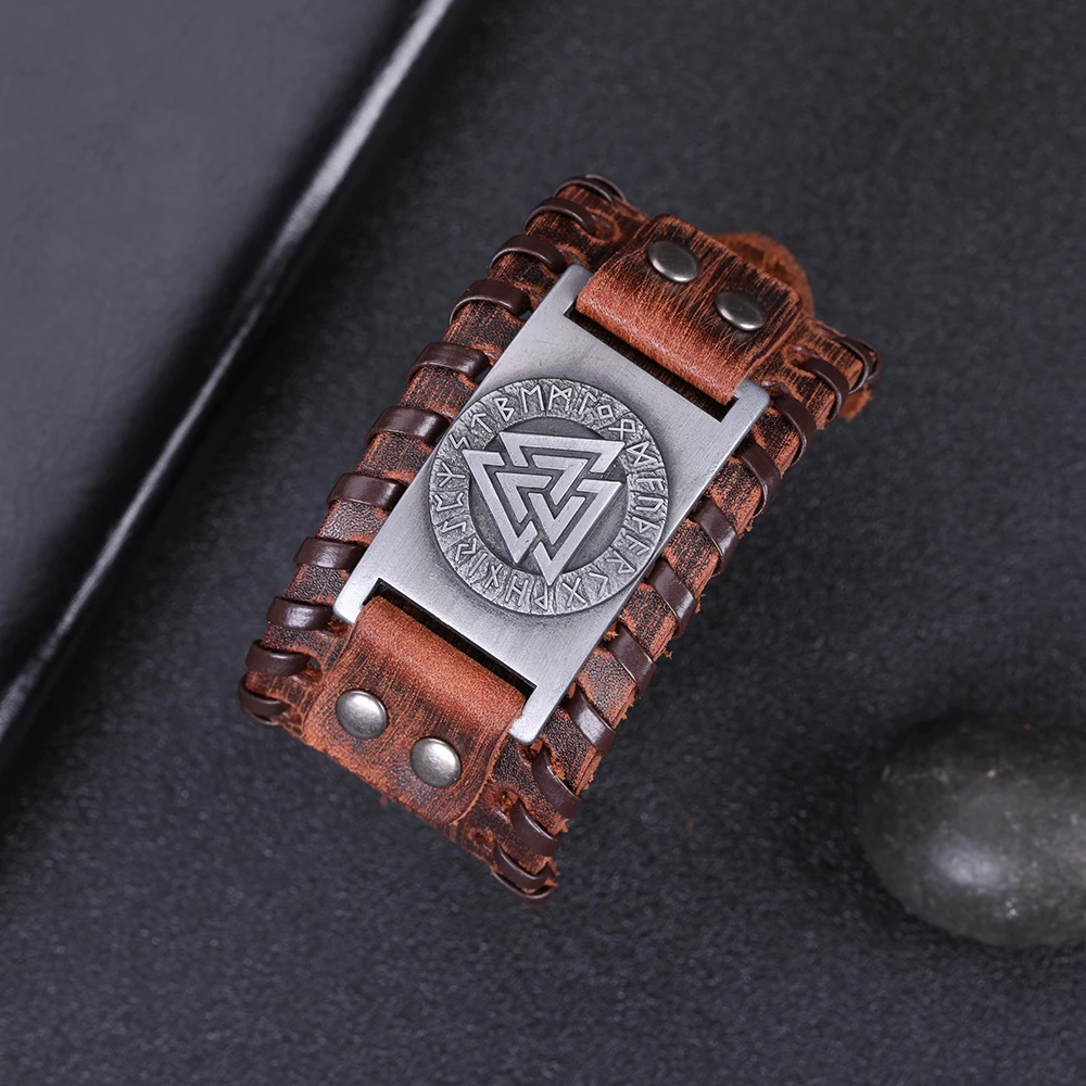 Skyrim Viking Valknut 24 нордические руны широкий кожаный браслет амулет Регулируемый винтажный славянский норвежский мужской ювелирный браслет