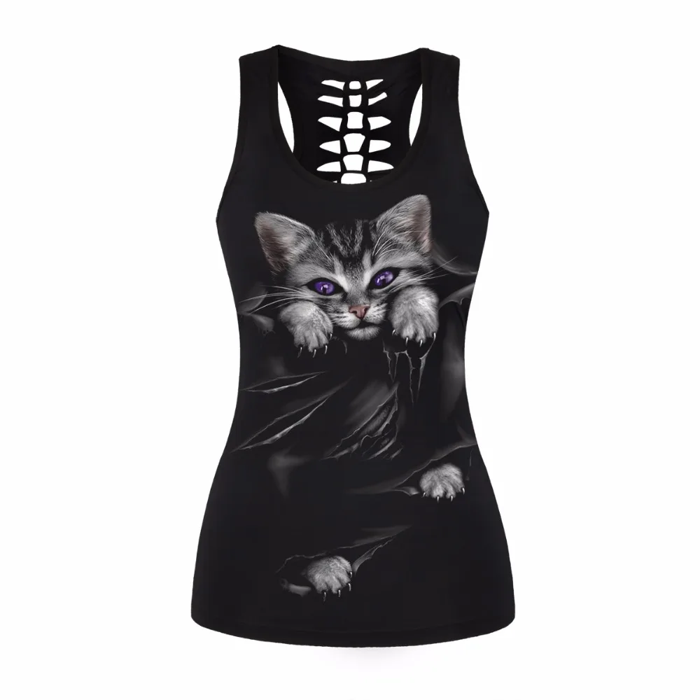 Новая модная женская футболка без рукавов из полиэстера/спандекса майка с выемкой жилет топы 3D с принтом черепа модная кофта с глубоким вырезом
