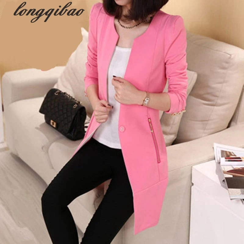 Весенне-осенний Однотонный женский пиджак с одной пряжкой узкий длинный в