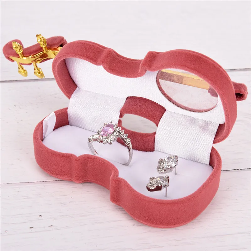 

Violin Shape Velvet Ring Box Earring Pendant Locket Necklace Jewelry Gift Case