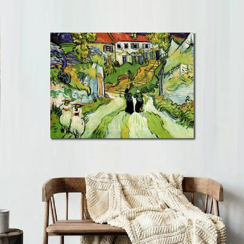 Деревенская улица и ступени в вере с фигурками Винсента Ван Гога картина маслом