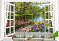 3d wallpaper custom photo non woven mural wall sticker 3 d flowers river out of the window painting room wallpaper for walls 3d