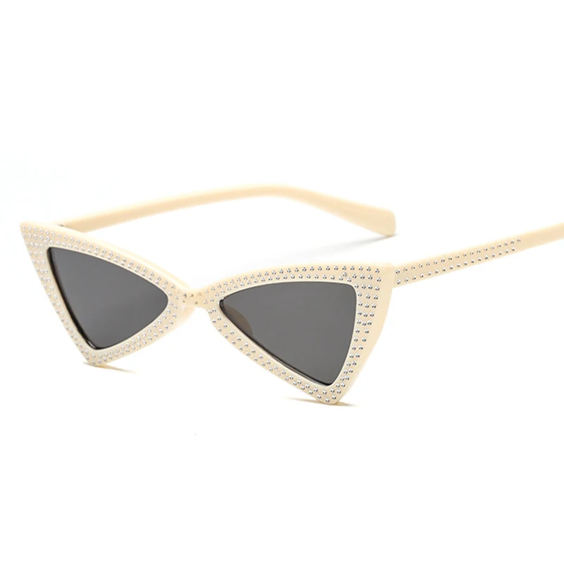 ALIKIAI Diamond Triangle Sunglasses Women Brand Luxury Crystal Cat Eye Ladies Small Black Angry Sun Glasses Oculos | Аксессуары для
