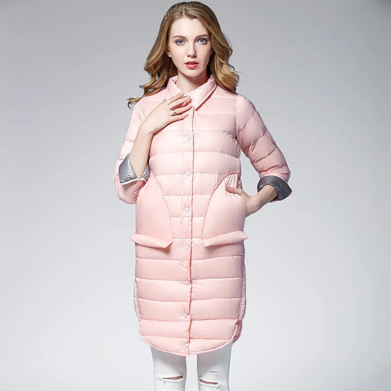 

women Warm fall Winter Thin 90% Duck Down Jacket Women Long Coat Parkas Thin Fashion Female Elelgant With Pocket Outwear coats