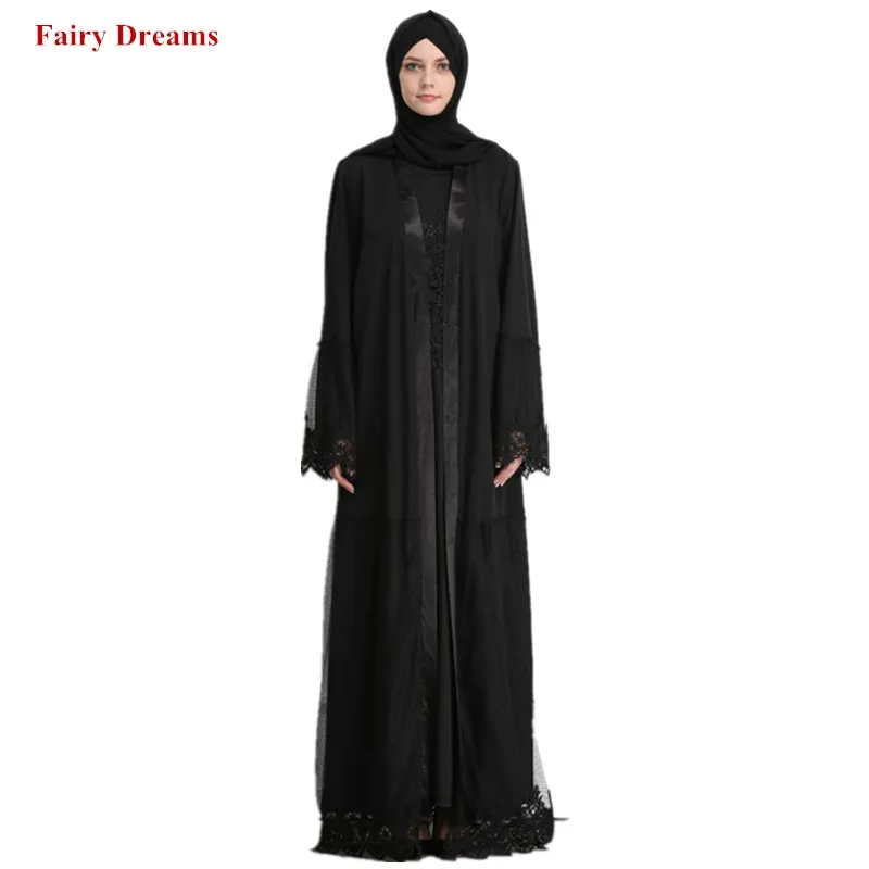 Женское пальто из полиэстера Abayas черного цвета мусульманский длинный кардиган Дубай шарф-болеро Manteau Femme Musulmane Islamic clothes Hijab