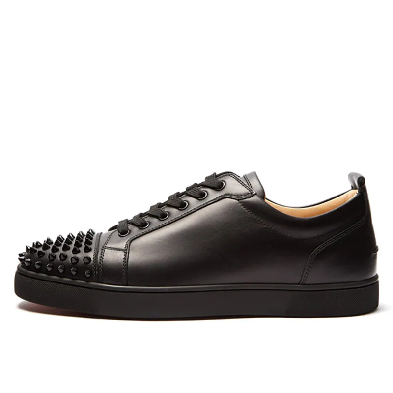 

Black Leather Men Spike Shoes Low Top Lace-up Sneaker Round Toe Sapatos Men Rivet Casual Shoes Customized Color EU39-47