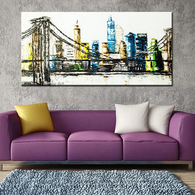 Hand painted New York Skyline City Architecture Abstract Wall Art Painted Oil Painting on Canvas Pictures Home Decor | Дом и сад