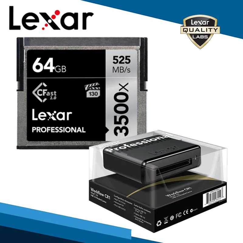 64G Card and Reader Lexar Cfast 2,0 карта 3500X525 M/s карта памяти 512 ГБ 256 ГБ 128 Гб 64 Гб C высокоскоростная профессиональная камера для хранения дрона - Емкость: 64G Card and Reader