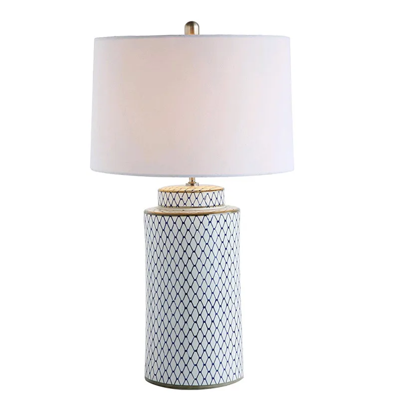 

Modern Fashion Luxurious Blue And White Ceramic Fabric Table Lamp for Foyer Bed Room Apartment Porcelain Desk Light H 65cm 1876