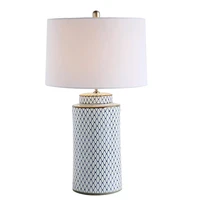 modern fashion luxurious blue and white ceramic fabric table lamp for foyer bed room apartment porcelain desk light h 65cm 1876