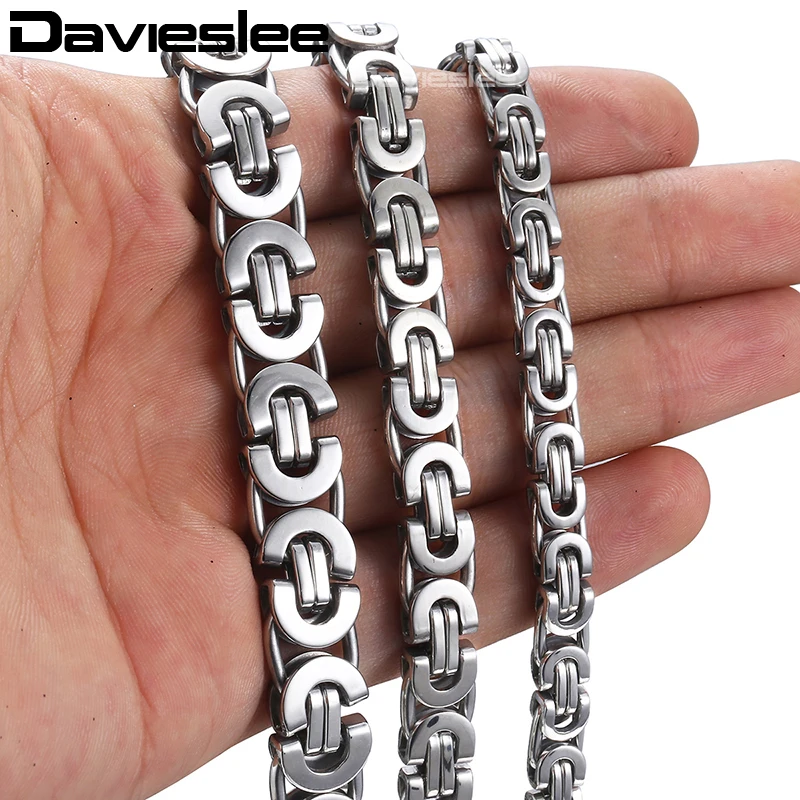 Davieslee Цепочки и ожерелья для Для мужчин на плоской подошве ВИЗАНТИЙСКИЙ Ссылка серебристый, черный золотая цепочка Нержавеющая сталь Винтаж ювелирные изделия 6/8/11 мм LKNM22