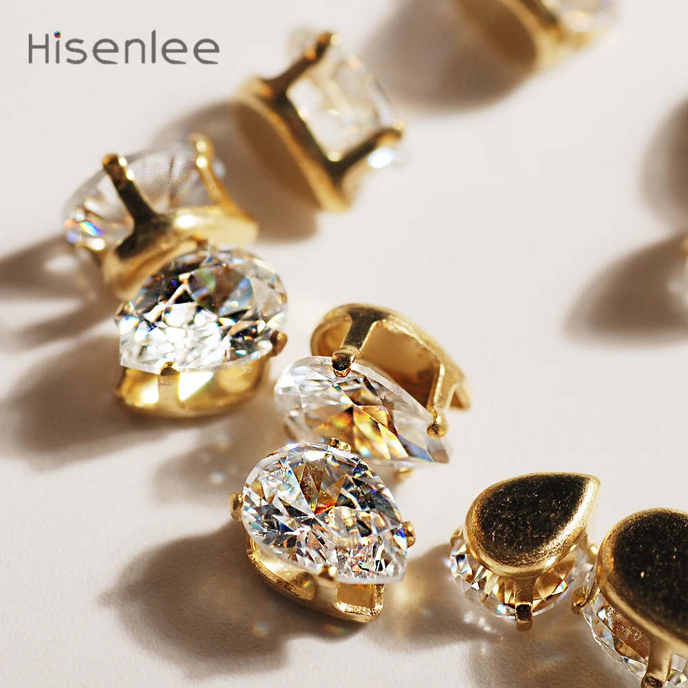 Hisenlee AAA 5*7 мм кристально чистая форма капли изысканный 3D кубический цирконий драгоценный камень Золотой один коготь Набор DIY Кристалл Камень 50 шт