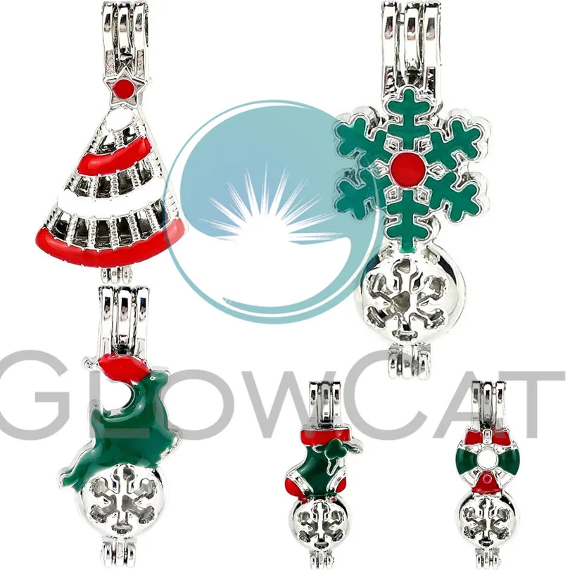 5pcs (N22385) Смешанные 30 стилей эмаль Новогодняя тема медальон кулон жемчужина клетка духи X'mas дерево носки колокола Рождественский подарок - Окраска металла: 5pcs (N22385)