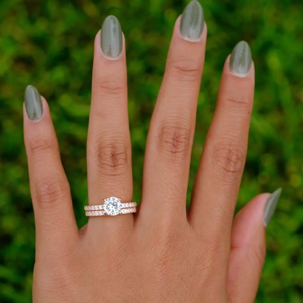 Silverwill Стерлинговое Серебро 925 1.75ct сияющее обручальное кольцо роскошное обручальное кольцо 2 шт набор кольца из розового золота набор