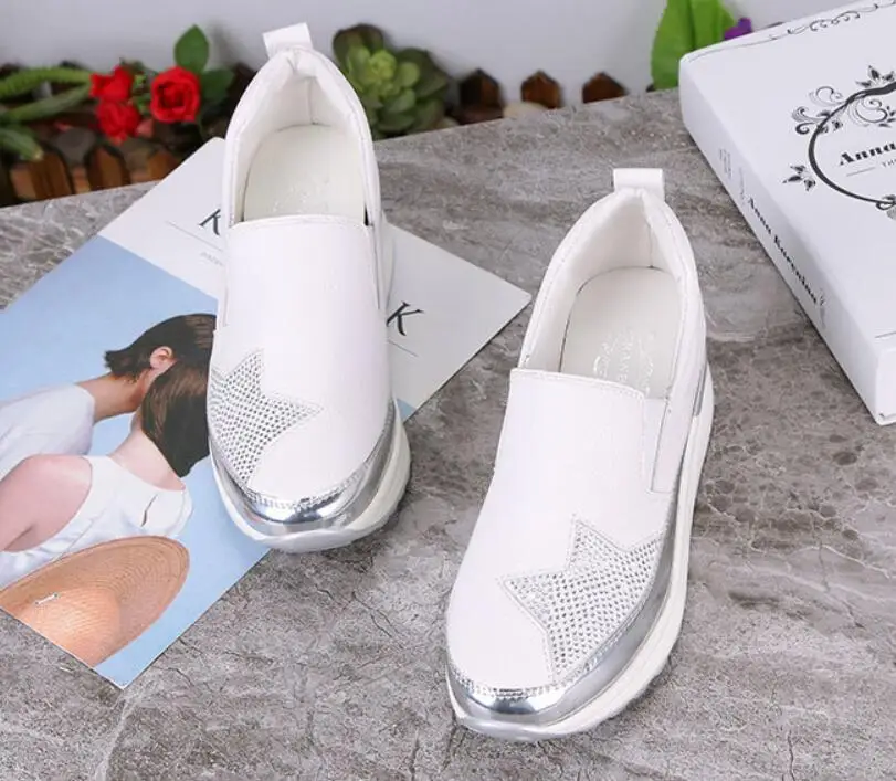 Элегантный дизайн Для женщин Дамская мода женский fhinestone Zapatillas, увеличивающие рост, на толстой подошве повседневные Лоферы Мокасины A503