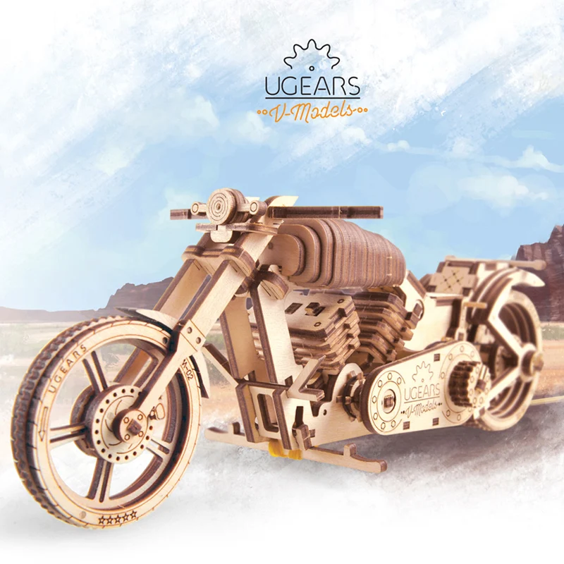 UGEARS деревянная техника мотоцикл большой мальчик день рождения подарок на день Святого Валентина сборка модель