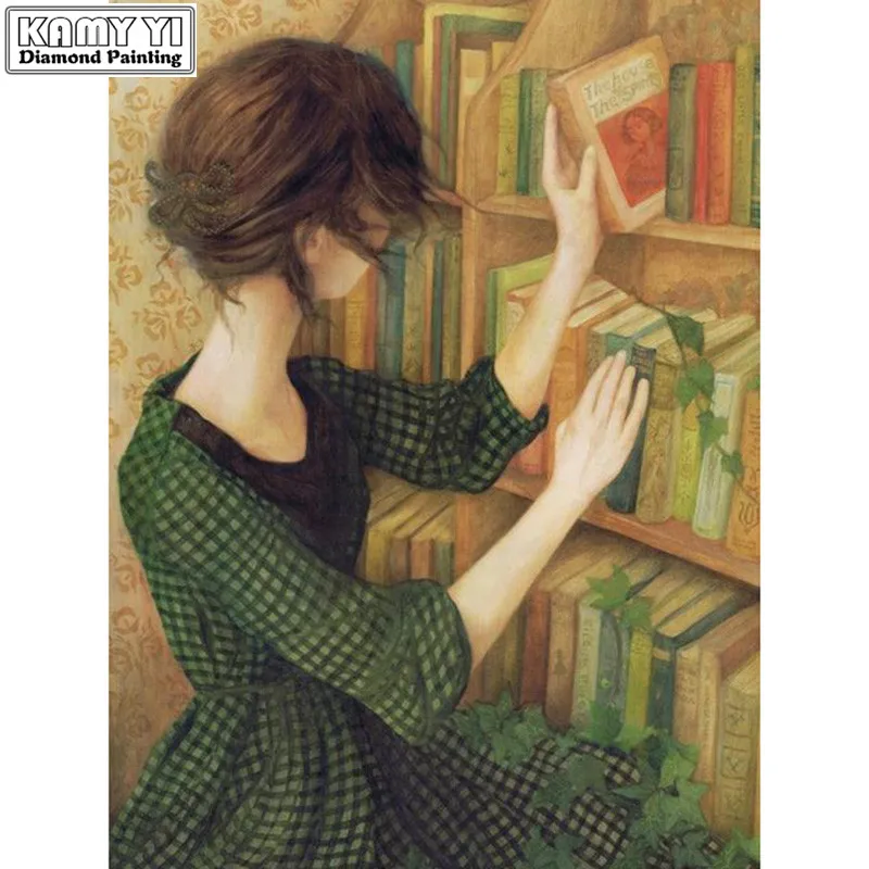 Полная квадратная/круглая вышивка 5D Сделай Сам Алмазная Девушка книга для чтения