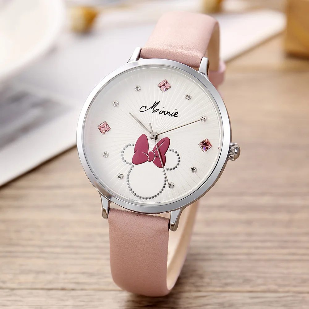 Бренд Disney женские наручные часы с Микки Маусом Кварцевые водонепроницаемые