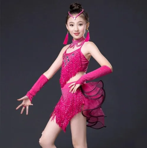 Детский костюм с юбкой для танцев латинских детская юбка блестками и кисточками |