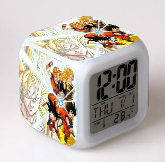 Многоцветный Мультфильм Dragon Ball игрушки Детский будильник светодио дный Цвет изменение цифровые часы регистрации Ночь Wake Up Light светящиеся электронный Reveil - Цвет: Многоцветный