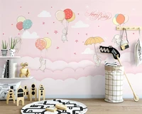 beibehang custom hand painted nordic cloud rabbit children room decorative painting background papel de parede 3d wallpaper