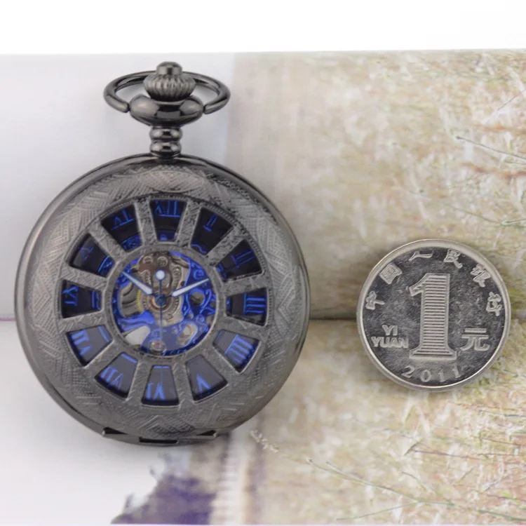 Пистолет черный скелет механический ручной Ветер Карманный Брелок часы