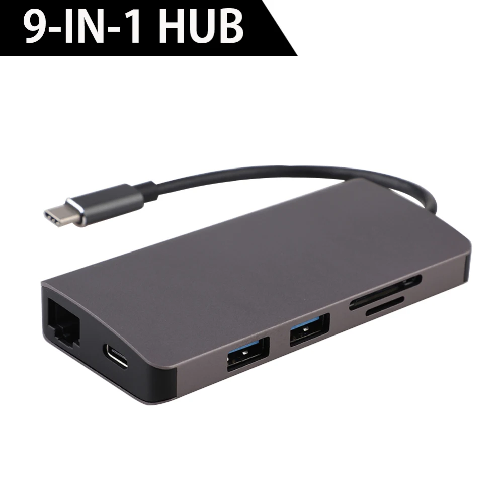 Usb-хаб 9 в 1 Thunderbolt 3 type C адаптер док-станция 2 USB 3,0 порт 4K HDMI 1080P VGA RJ45 Gigabit Ethernet для Macbook Pro PC