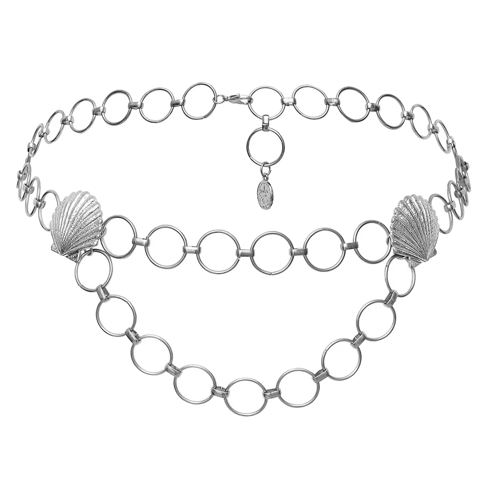 Women Scallop Waist Chain Belt Female Personality Gold Silver Circle For Dress Ladies Pendant Metal Tassel Ring Belts | Украшения и