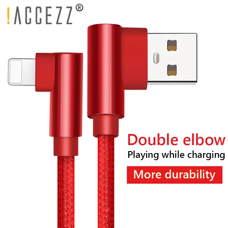 ! ACCEZZ Lighting USB кабель для iPhone 7 X Xs Max XR 90 градусов зарядный провод Быстрая зарядка