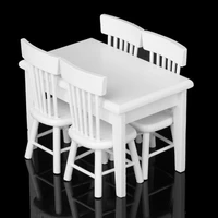 abwe best sale 5 piece model table chair a manger set furniture doll house miniature white 1 12