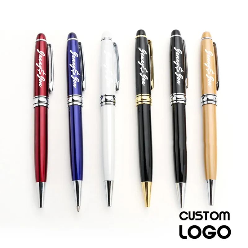 1set Customized Logo Business Metal Ballpoint Pen Black Gift Box Rotating Pens With Key Chain Refill Office Supplies Stationery |