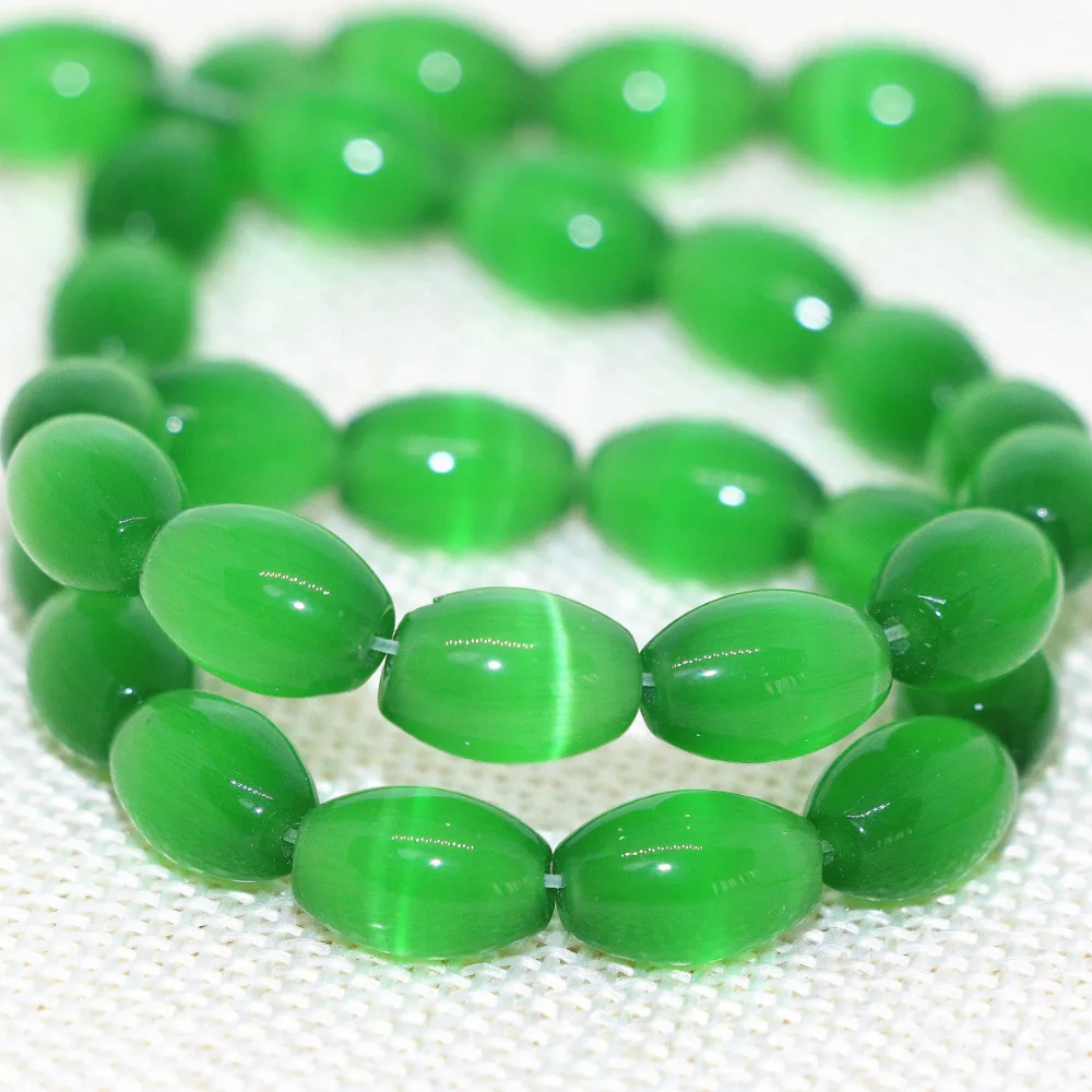 Bohemia dark green opal cat eye rice 8*12mm for making jewelry free shipping loose beads 14inch B1570 | Украшения и аксессуары