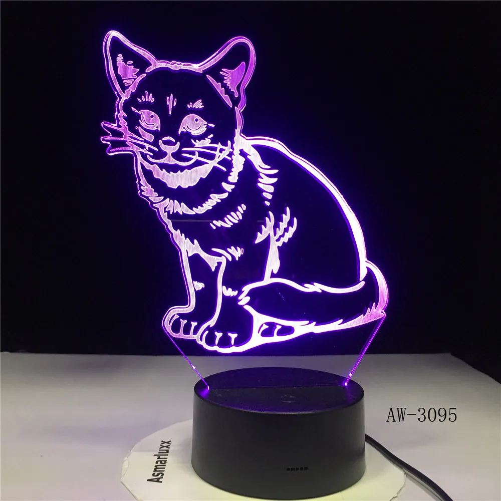 3D 3095 светодиодный ночсветильник в виде кошки с USB зарядкой декоративная лампа