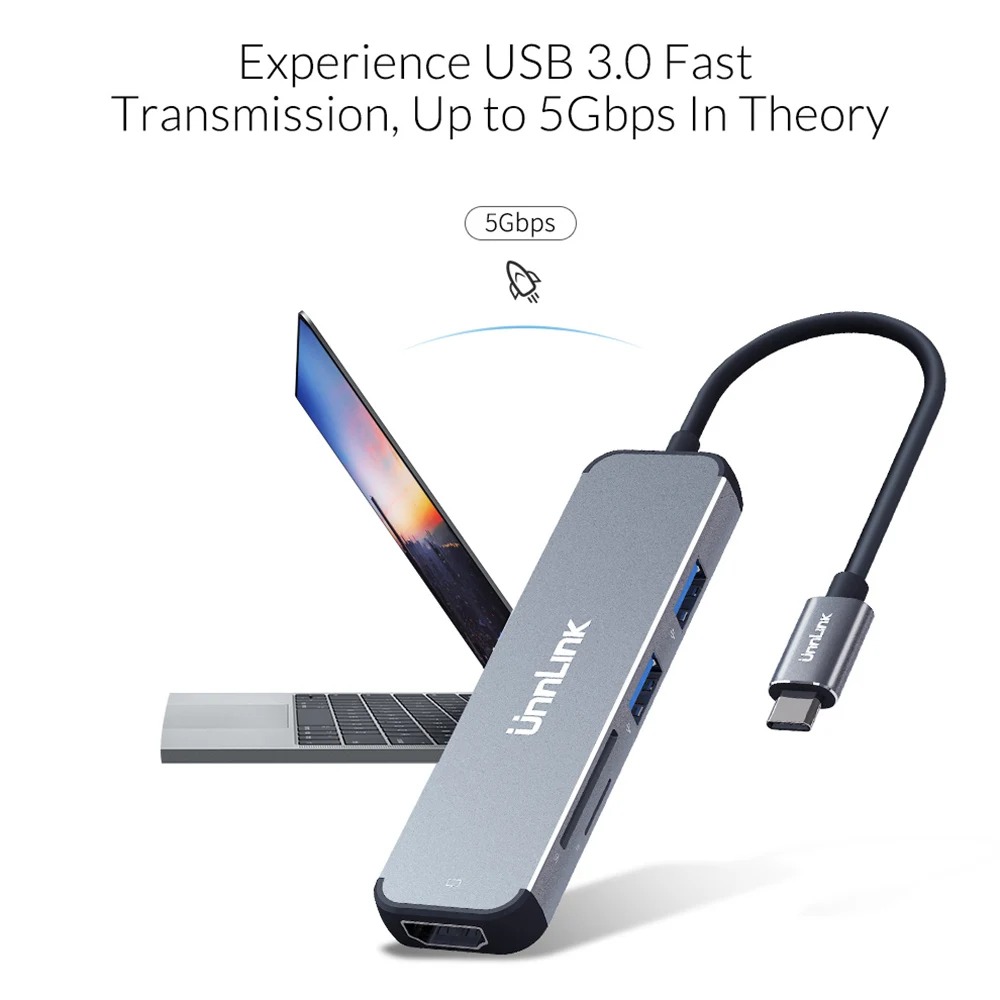 Unnlink usb-хаб USB C к HDMI USB3.0 SD TF кард-ридер Thunderbolt 3 док-адаптер для MacBook pro S8 S9 S10 Dex P20 P30 mate 20