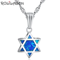 rolilason double sided blue and white fire opal shape 925 silver for girl necklace pendant fashion jewelry op820