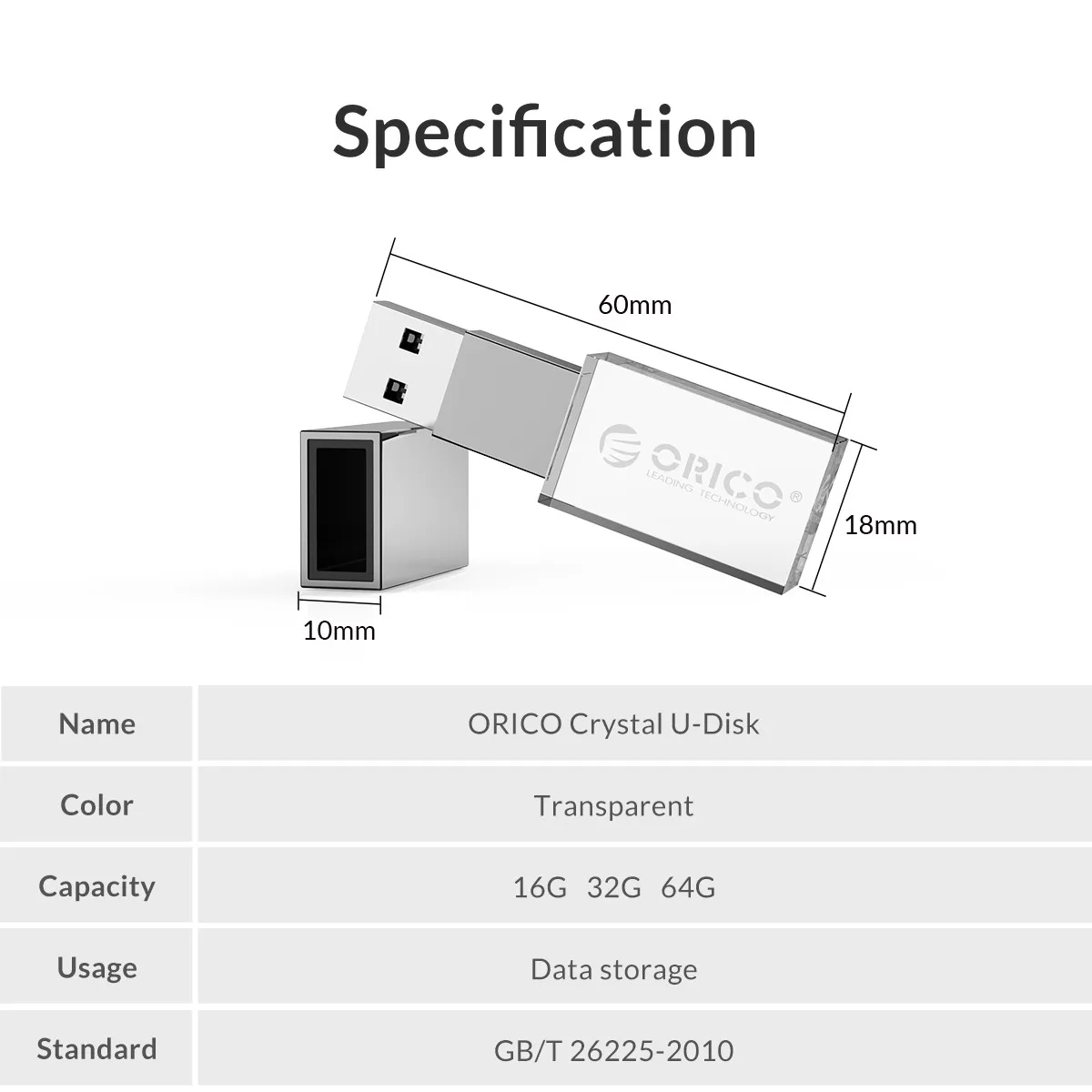 ORICO Crystal USB3.0 Flash Pen Drive 64GB 32GB 16GB Pendrive Waterproof U Disk Flash Memory Stick For Computer Mobile Phones