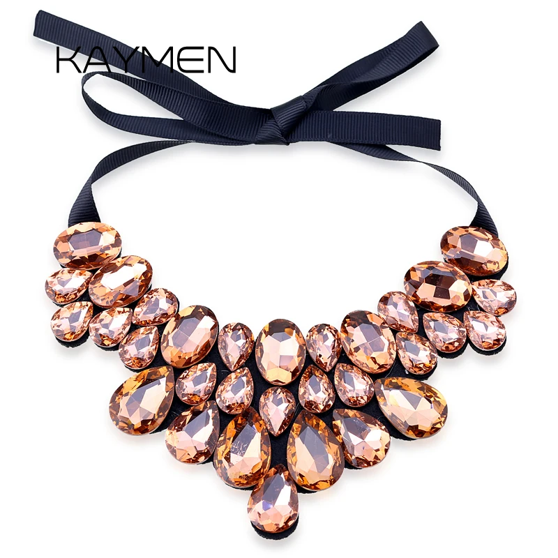 Handmade Glass Crystal Pendant Necklace for Women Fashion Statement Maxi 4 Colors Chokers Bijoux NK-01634 | Украшения и