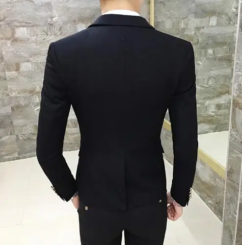 2019 корейский стиль черные вечерние мужские костюмы с заостренным воротником