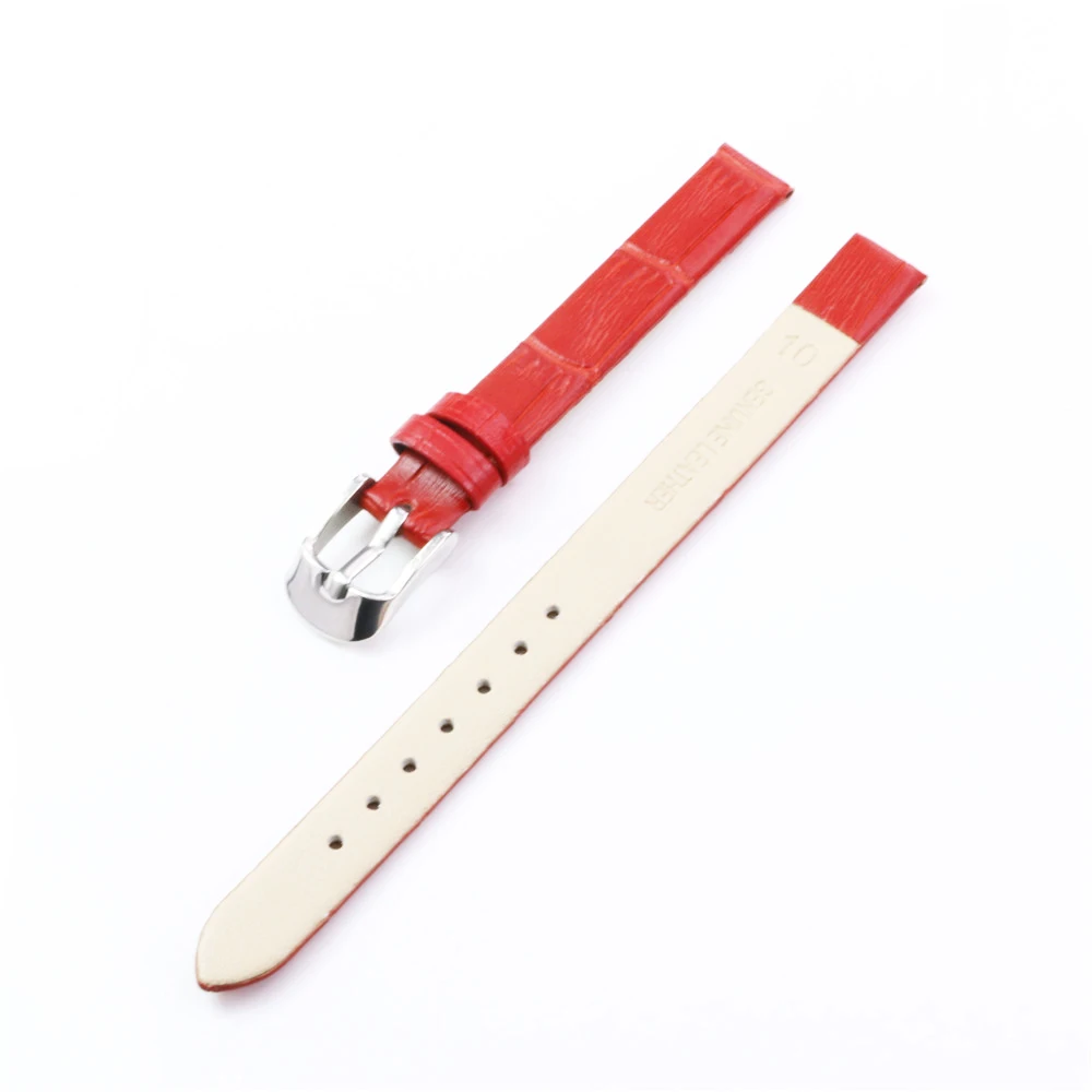 

Way Deng New Branded Women Genuine Leather Watchbands Silver Pin Buckle Blue Brown Red White Watch Band 10mm Strap - Y163