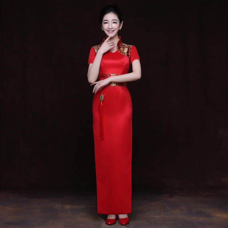 Классический красный женский атласный кулон Qipao винтажное улучшенное свадебное платье невесты китайский стиль рукав съемный Cheongsam Vestidos