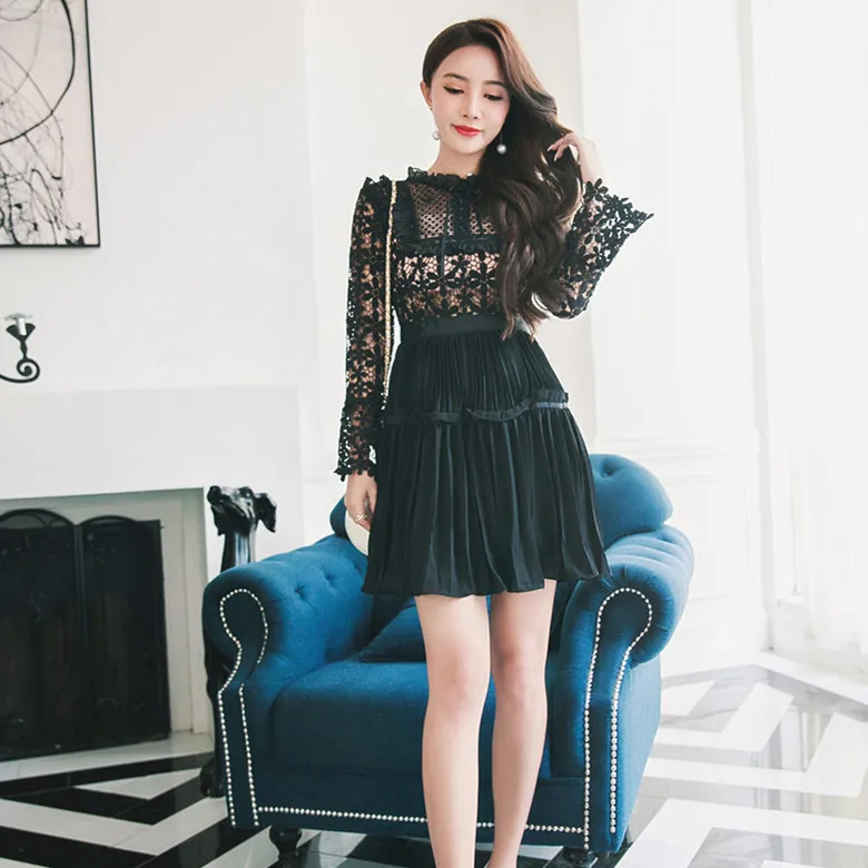 JSXDHK Автопортрет высокое качество подиумное осеннее женское платье 2021 черное